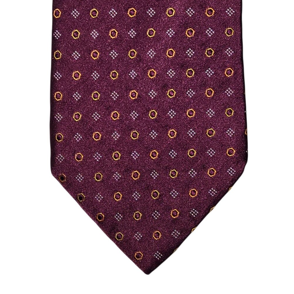 David Donahue Necktie Tie Purple Geometric Silk Woven in Italy Handmade in USA